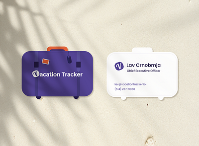 Vacation Tracker Business Card beach branding business card carddesign corporateidentity fun graphic design logo moderndesign print design purple remotework sand stationerydesign vacation vacationtracker