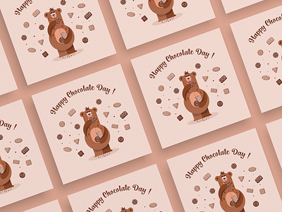 Holiday Greeting Cards Happy Chocolate Day with Funny Bear animals bear birthday biscuits card celebration chocolate creative day eating friends gourmet greeting happy holiday international modern stickers sweet wish