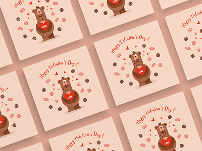 In Love Nice Bear Celebrate Happy Valentine's Day Greeting Card bear biscuits card celebration chocolate day dessert february 14 gift greeting happy heart hearts love lovers romantic saint sweet valentine valentines day