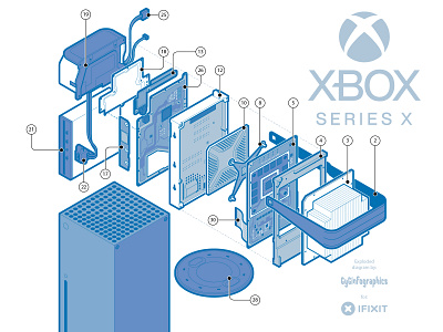 Isometric XBOX Series X 3d fake adobe illustrator blueprints diy easter egg exploded view gamer gaming gyginfographics halo ifixit instructional drawing isometric master chief tech technical drawing technical graphics technical illustration vector graphics xbox