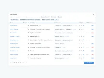 "Add Attorney" popup in Ex Parte prediction litigation portal clean data datatech legal legal tech legaltech litigation popup simple tegs ui ui ux ux web