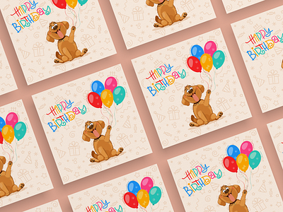 Happiness Dog Colorful Balloons Greetings Happy Birthday Card animals ballons card cartoon celebration dog event festive gharacter greeting happy birthday holiday invite kids mom party postcard reads shower wish