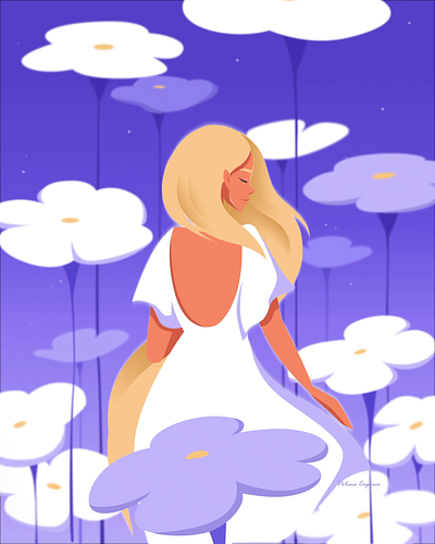 Flower night 2danimation adobeillustrator aftereffects animated animation artwork dream flatillustration flower illustration illustrator night purple vectorart vectorillustration woman