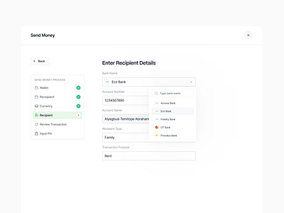 Enter Recipient Details design details fintech recipient details ui ui design ux ux design