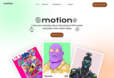 motion hero page: an nft marketplace website. design illustration product design ui ux