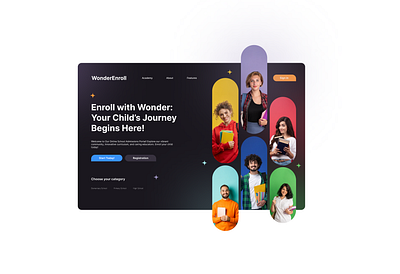 WonderEnroll - Educational Website Landing Page aesthetic app design black design education figma figma design landing page ui website