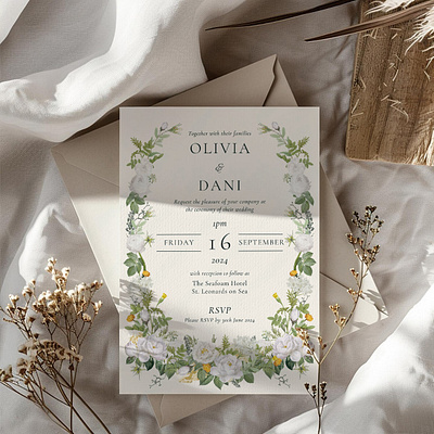 White Floral Wedding Invitation Template, Editable Invitation editable graphic design invitation printable wedding invitation white floral