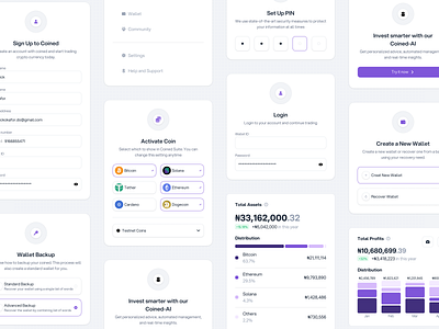 Cryptocurrency Component Design account app branding coin components crypto currency daily 100 challenge dailyui dailyuichallenge design graphic design login logo on boarding purple signup ui web