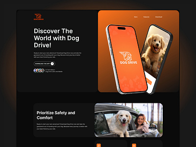 Dog Drive App - Landing page animation app branding design dog figma landing page product designer ui uiux uix ux uxui web web design