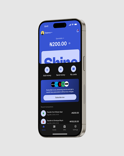 SHINE (a fintech app) homescreen 3d animation branding figma fintech graphic design homepage mobile app motion graphics ui