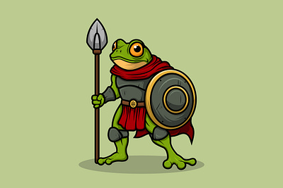 Frog Warrior Mascot Cartoon Vector Style art brand branding busssiness cartoon character company design fight frog graphic design illustration knight logo mascot spear sticker vector war warrior