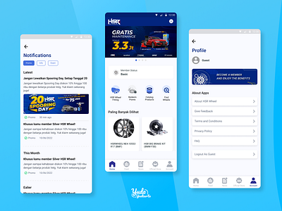 Notification Screen, Homepage Screen, and Profile Screen activity android app branding design exploration homapege illustration landing page logo mobile mobile app design notification play store profile responsive ui uidesign ux web design