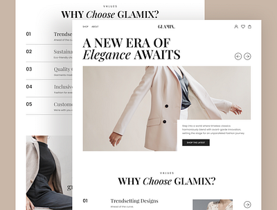 Glamix – Fashion Landing Page customizable design design inspiration ecommerce website fashion brand fashion design fashion landing page fashion website figma design figma template landing page ui inspiration ui showcase ui template ui trends uiux design ux design website design website template