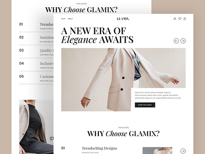 Glamix – Fashion Landing Page customizable design design inspiration ecommerce website fashion brand fashion design fashion landing page fashion website figma design figma template landing page ui inspiration ui showcase ui template ui trends uiux design ux design website design website template