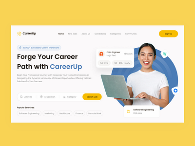 CareerUp – Job Finder Hero Section career development career oppoturnities customizable design design inspiration employment figma template job board job finder job portal jobsearch ui inspiration ui showcase ui template ui trends uiux design ux design website design website template