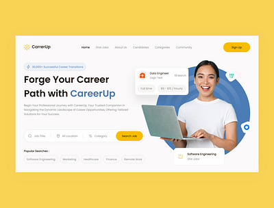 CareerUp – Job Finder Hero Section career development career oppoturnities customizable design design inspiration employment figma template job board job finder job portal jobsearch ui inspiration ui showcase ui template ui trends uiux design ux design website design website template