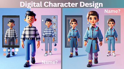 Friendly Digital Character Design- 3 digital character 3 view character design 3d characters design 3ddigital character back character views blue jeans character design character with checkered shirt character with modern hairstyle custom character for websites custom digital character digital character design: digital character for branding friendly digital character modern character illustration stylish digital character