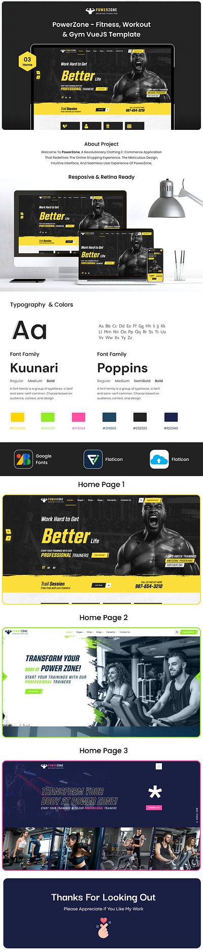 PowerZone - Fitness, Workout & Gym VueJS Template 3d animation branding creative design development graphic design illustration logo motion graphics product design social media marketing template ui uiux user experience user interface web web design website