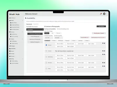 Availability Booking Slots Creation booking creativity dashboard digital ecommerce hair stlist makeup artist marketing model photographer photography photoshhot studio user experience user interface
