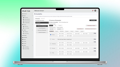 Availability Booking Slots Creation booking creativity dashboard digital ecommerce hair stlist makeup artist marketing model photographer photography photoshhot studio user experience user interface