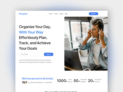 Plinplan® - Productivity Tracker App Landing Page clean feature footer header hero homepage landingpage luxury modern productivity products section testimonial ui ux webdesign website websitedesign widgets