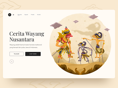 Hero Section - Wayang Website brush clean colorful design drawing gradient hero section illustration indonesia landing landing page nusantara puppet theater traditional ui ux wayang web website