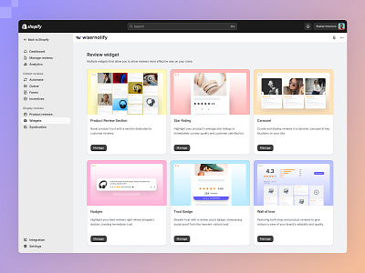 Review widget app design dashboard mobile app review widget reviews saas saasapp shopify ui user experience user interface ux webapp widget wiser wiser review