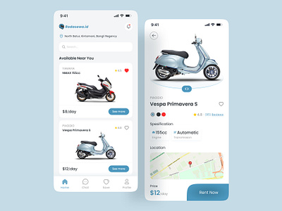 Motorcycle Rental App 🛵 app appdesign clean interface mobile mobiledesign motorcycle rent rental rentapp ui uidesign uiux ux uxdesign