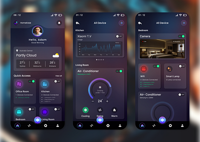 Smart Home Control App Design with Glassmorphism design