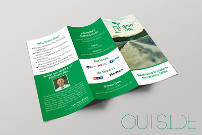 Green Gas Tri-Fold Brochure brochure brochure design colors corporate identity design flyer graphic design gray green illustration inside logo logo design mockup outside paper sales tri folder tri folder brochure white