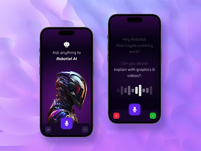 Robotial AI - Voice Command Mobile App 2025 3d ai app ai design animation app design backend branding develoment dribbble frontend future graphic design logo motion graphics trending ui web app website website design