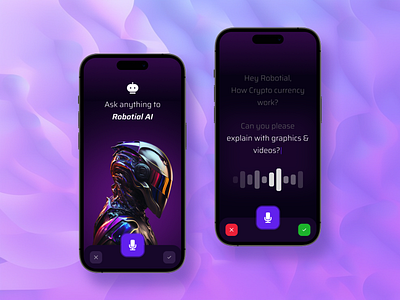 Robotial AI - Voice Command Mobile App 2025 3d ai app ai design animation app design backend branding develoment dribbble frontend future graphic design logo motion graphics trending ui web app website website design