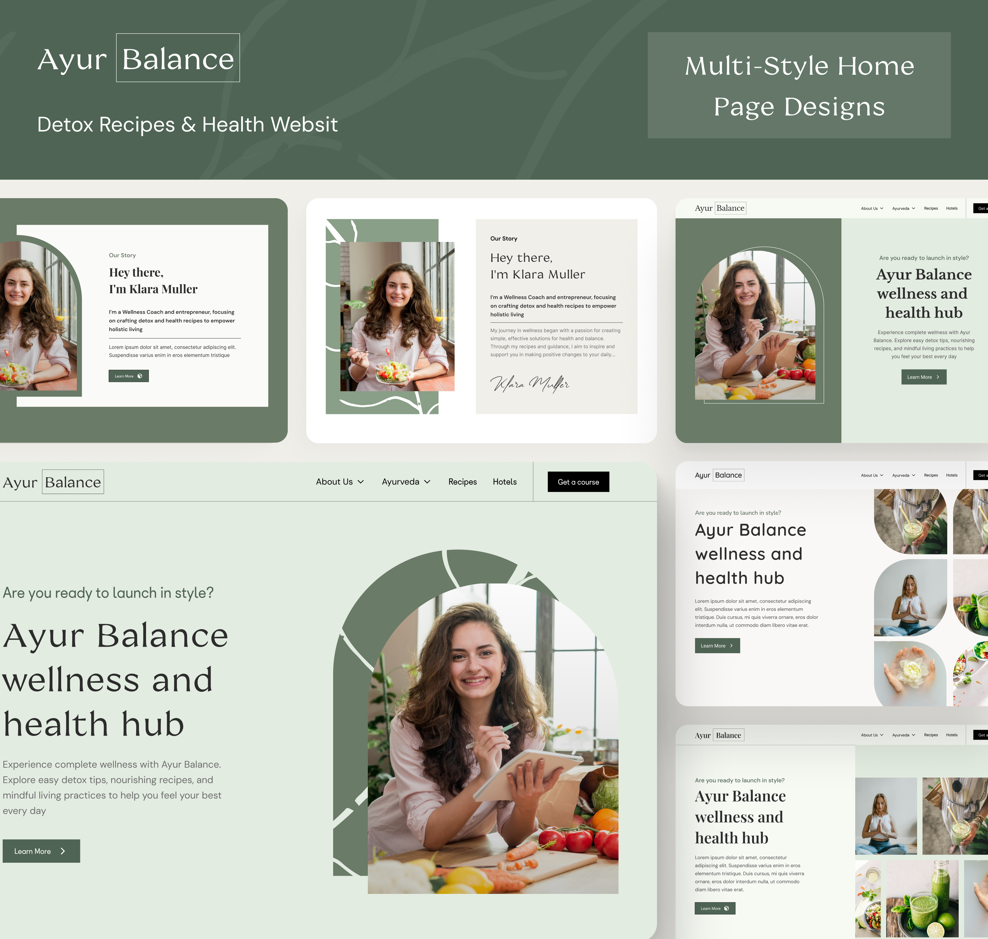 Detox Recipes & Health Website - Multi-Style Designs animation creativedesign designconcept designtrends detoxrecipes healthwebsite homepagedesign interactivedesign moderndesign multistyledesign prototyping ui uiux userinterface webdesign websitedesign websiteui wellnessdesign