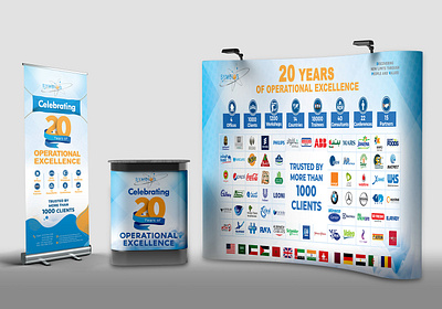 Symbios 20 Years Celebration banner banner design blue branding calender celebration colors design exhibition graphic design gray illustration logo logo design mockup orange roll up roll up banner white