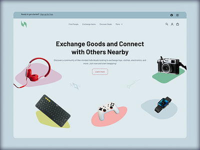 Goods Exchange landing page Light Mode Web Design UI UX blue daily dailyui dailyuichallenge design e commerce ecommerce framer goods exchange hero section light minimal product design products exchange responsive design ui ui ux used products user interface white