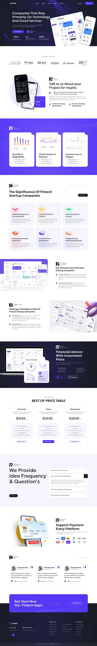 Fintech startup website creative design ui