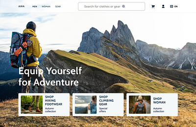 E-commerse landing page sport and travel clothes artwork design landing page search travel ui ux we webdesign webpage