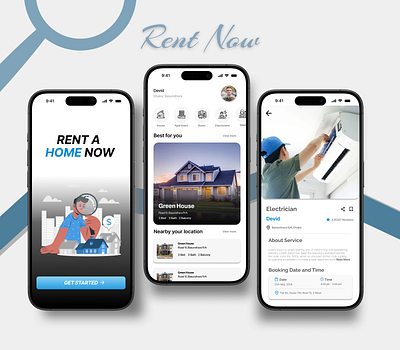 Rent Now - Home Rental Service UI/UX Design adobe xd app branding figma graphic design illustration logo rent service ui uiux