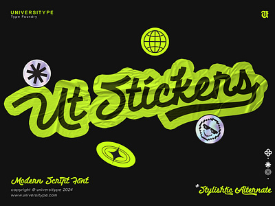 UT Stickers: The Bold & Playful Script Font branding design design inspiration design inspo digital design font font duo free font graphic design illustration logo modern script script street art type design typography ui