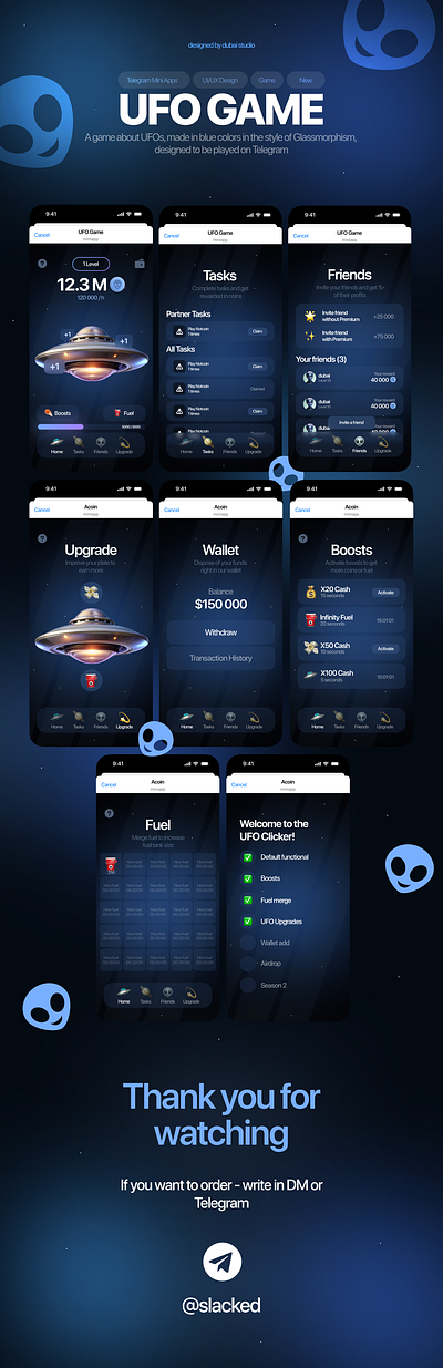 UFO Game / Telegram Mini App clicker design game gaming hamsterkombat miniapp miniapps notcoin play2earn tap2earn telegram ui uiux