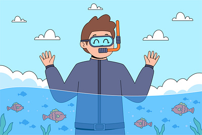 Snorkeling branding cartoon character colorful cute design diving graphic design illustration man people snorkeling swim swimminng ui water