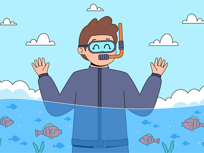 Snorkeling branding cartoon character colorful cute design diving graphic design illustration man people snorkeling swim swimminng ui water