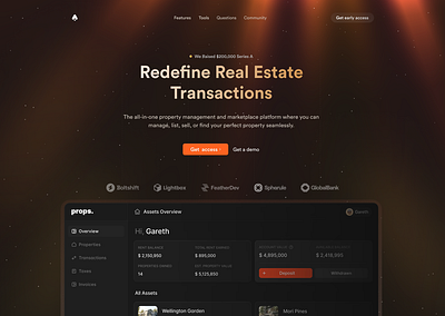 Saas Landing page dark theme above the fold dark design figma header hero landing page saas