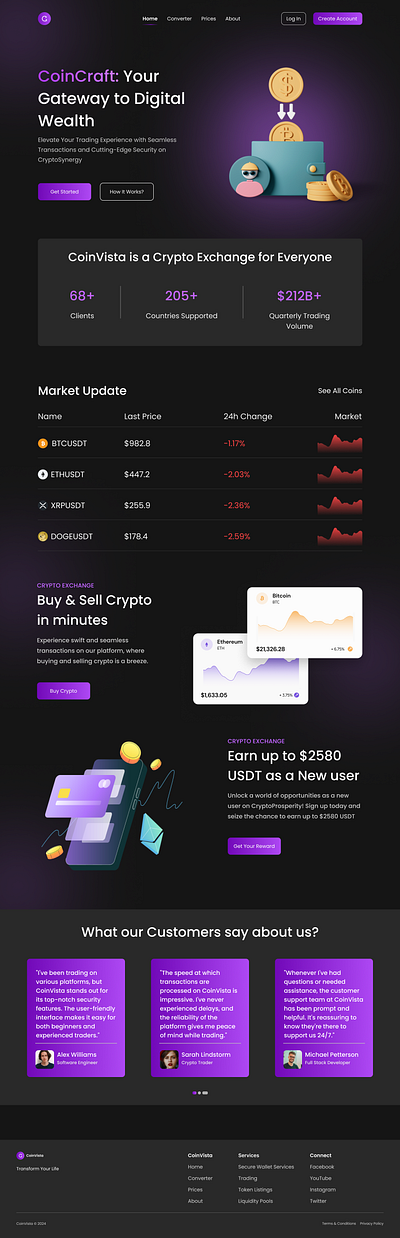 Crypto Exchange Web Design crypto design figma lanfing page trading ui ux uxui web website