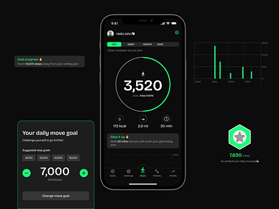 Step tracking mobile app design figma fitness app mobile app ui