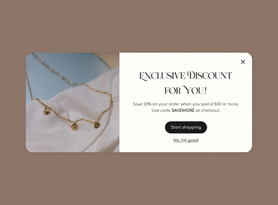 Daily UI Challenge #016 app branding dailyui design dialog discount handmadejewellery jewellery logo popupoverlay specialpromotion ui uiux ux webdesign website