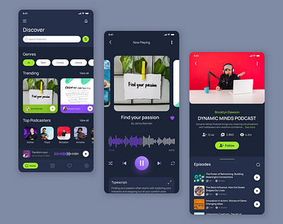 Podcast Mobile App app appdesign design figma inspiration mobile podcast ui uidesign user ux uxdesign uxui