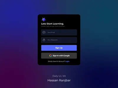 Sign up card in dark mode card dark mode login sign signup