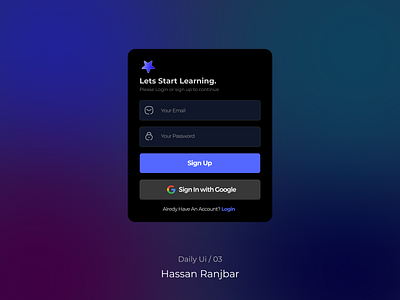 Sign up card in dark mode card dark mode login sign signup