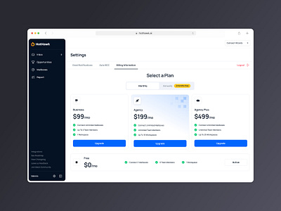 Plans & billing settings — HotHawk app design billing dashboard figma pricing saas ui uxui